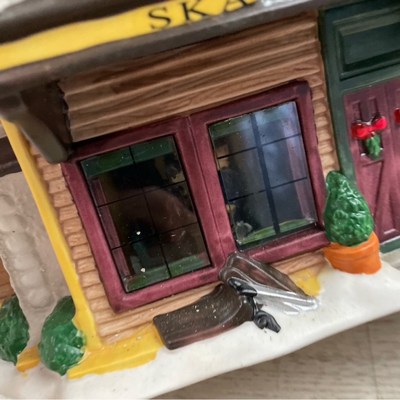 Vintage Rare Christmas Delights Handpainted Porcelain Lighted House Skate & Ski - Picture 5 of 11